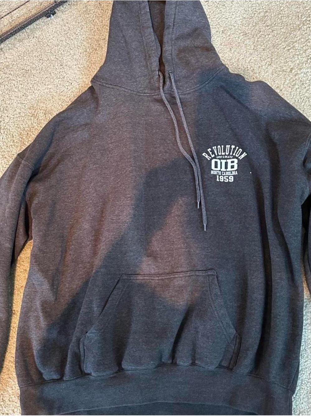 Revolution Men's Dark Gray Pullover Hoodie with White Chest Logo